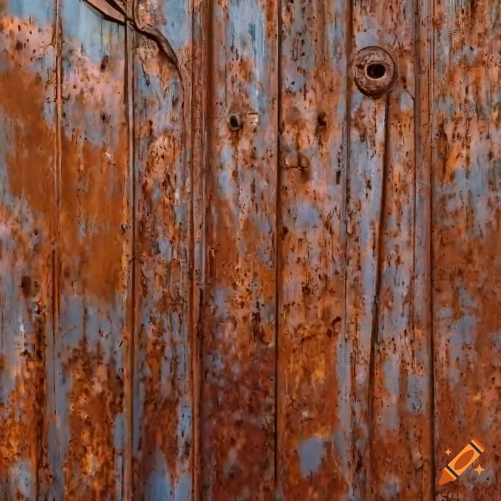 texture of a rusty metal panel with vegetation