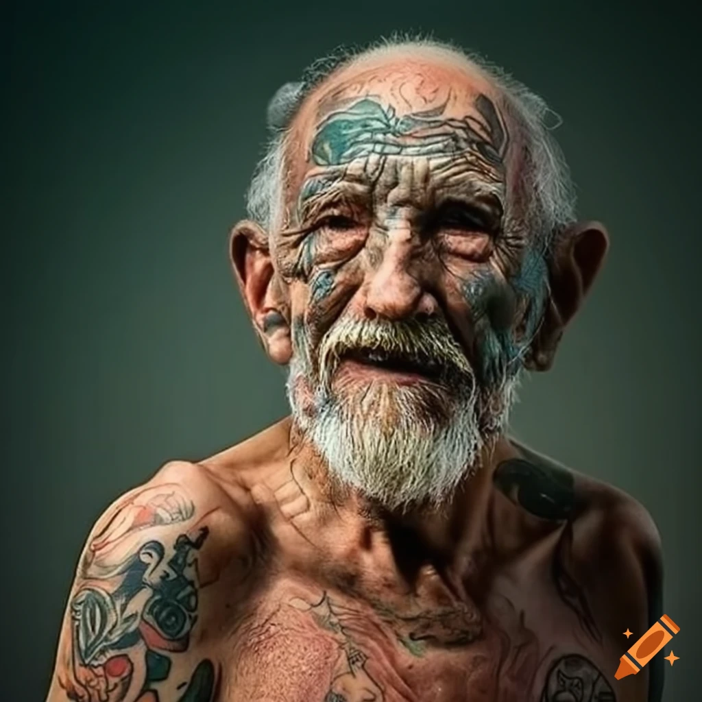 Old man with face tattoos - Bronctattooaus.com
