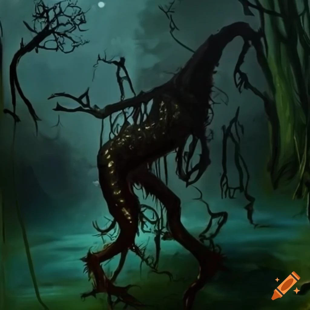 Creepy night scene in the swamp on Craiyon