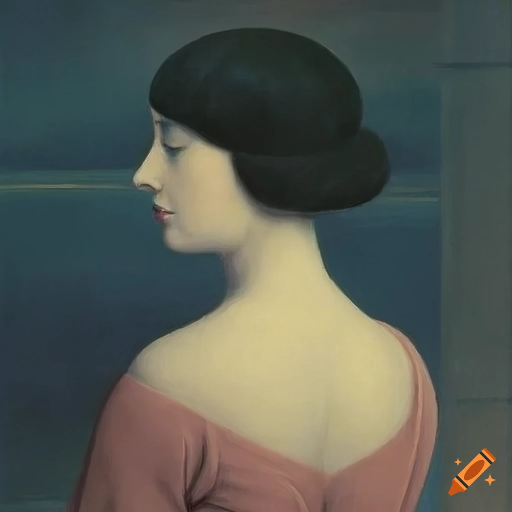 side profile of a beautiful French woman by Rene Magritte