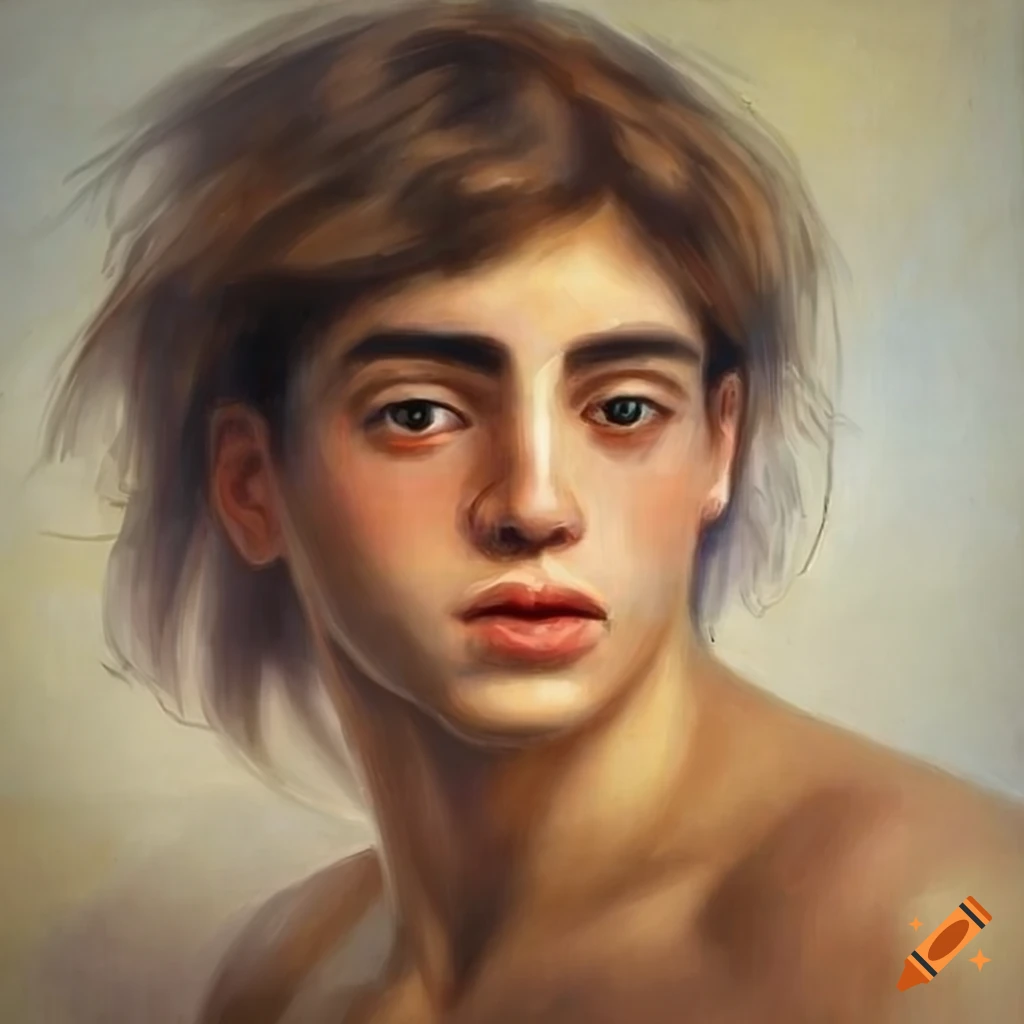 detailed oil painting of the Greek god of beauty