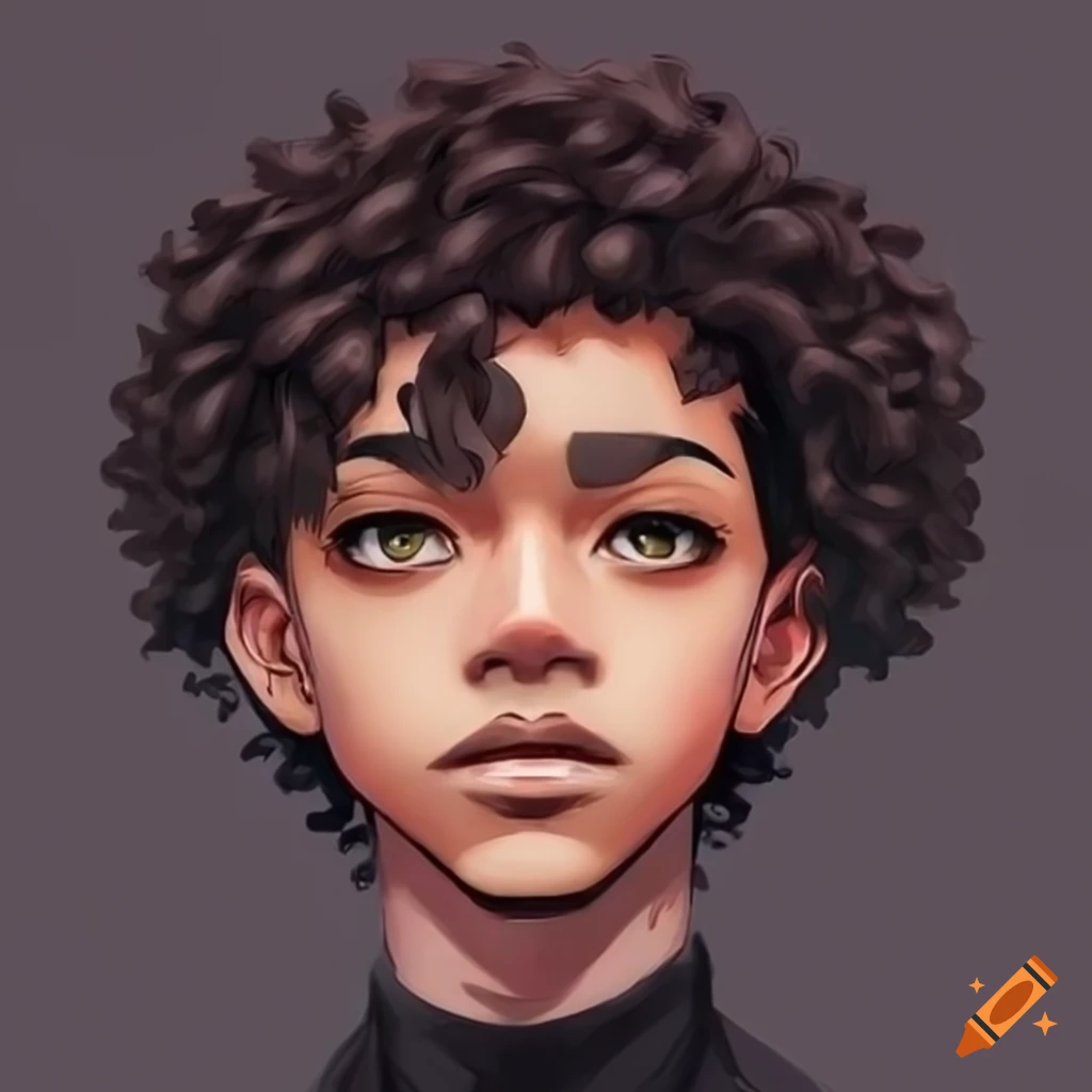 Illustration Of A Dark Skinned Male Character With Curly Hair In Anime Style On Craiyon