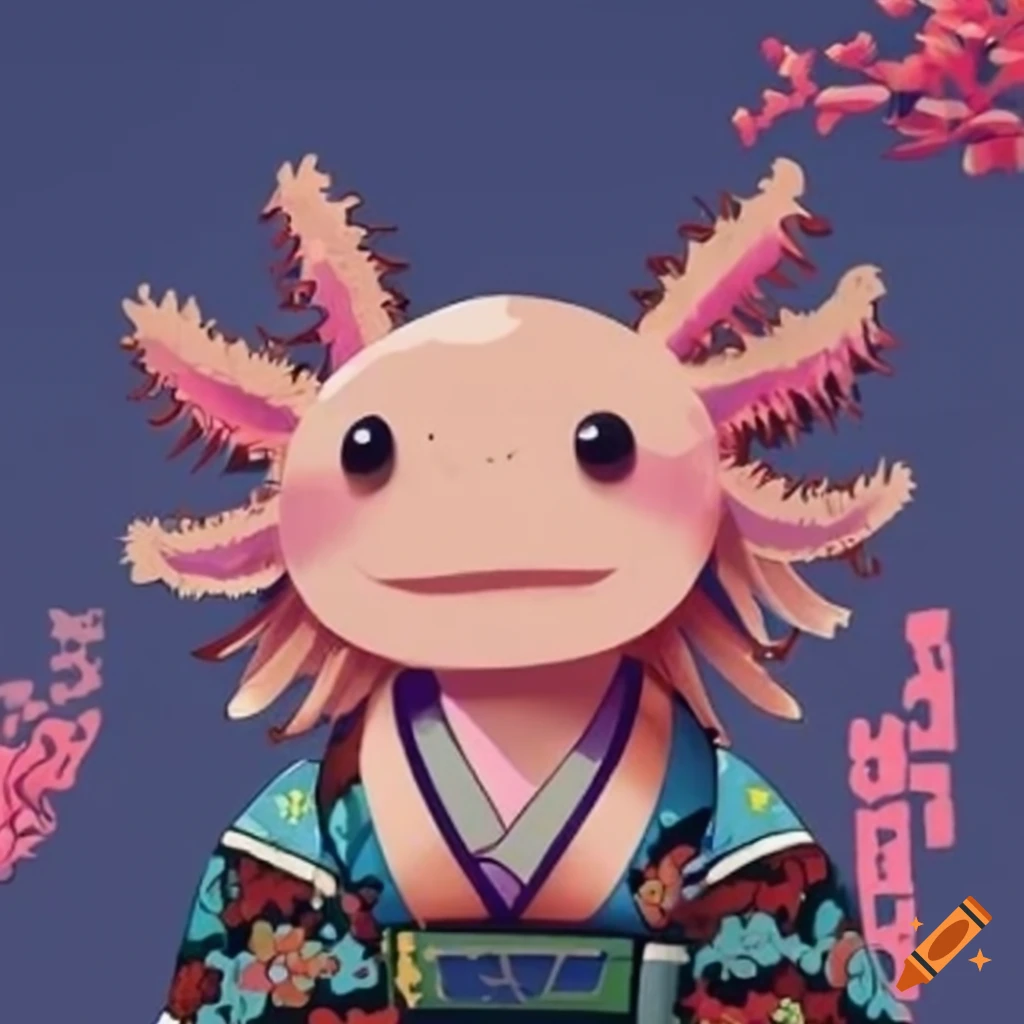 colorful ukiyo-e artwork of an axolotl