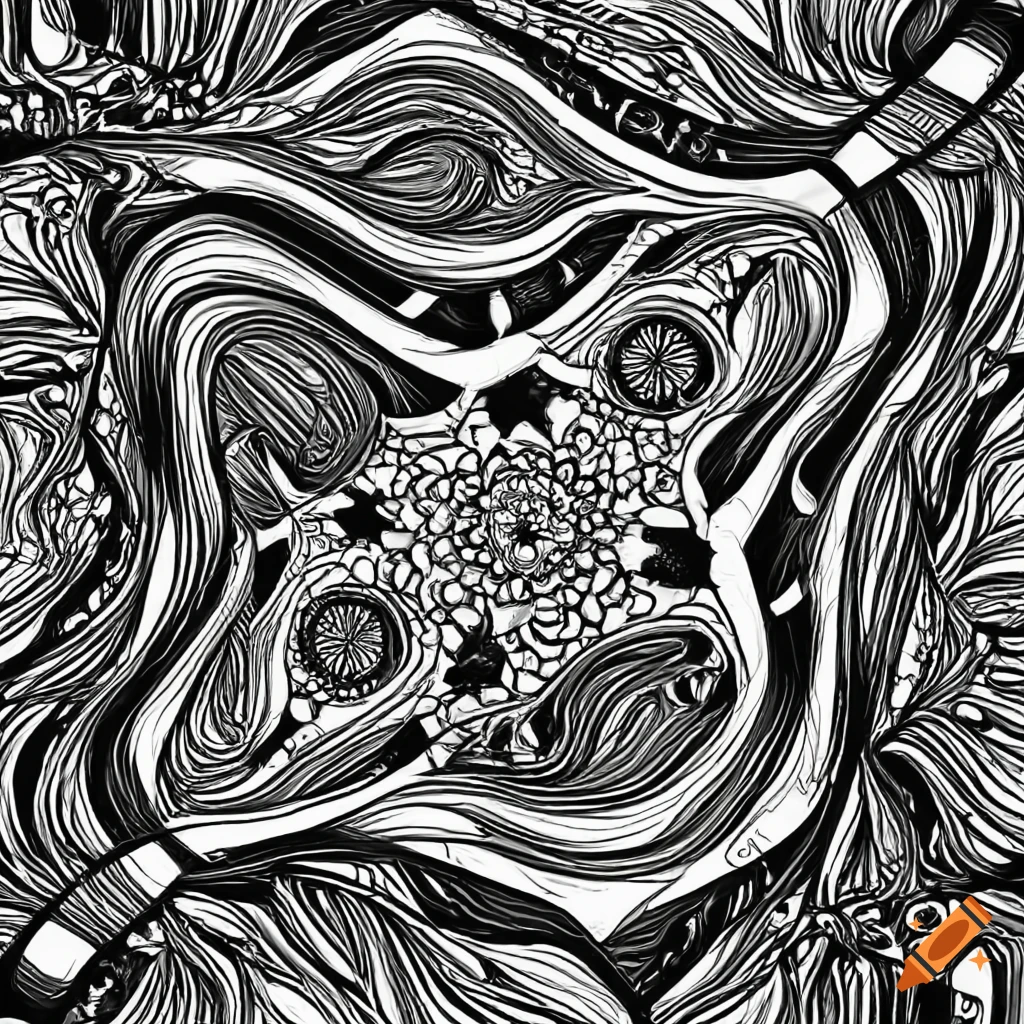 Abstract black and white coloring page on Craiyon