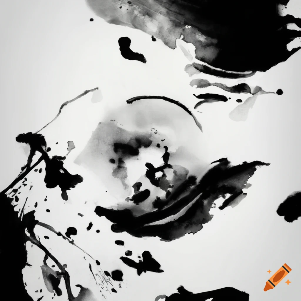 Japanese black and white ink art with strong contrast