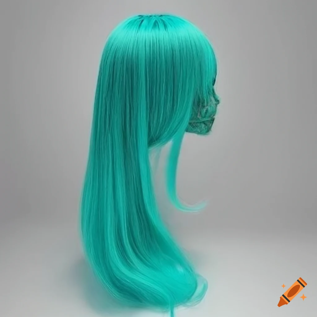 neon teal ponytail wig on a mannequin