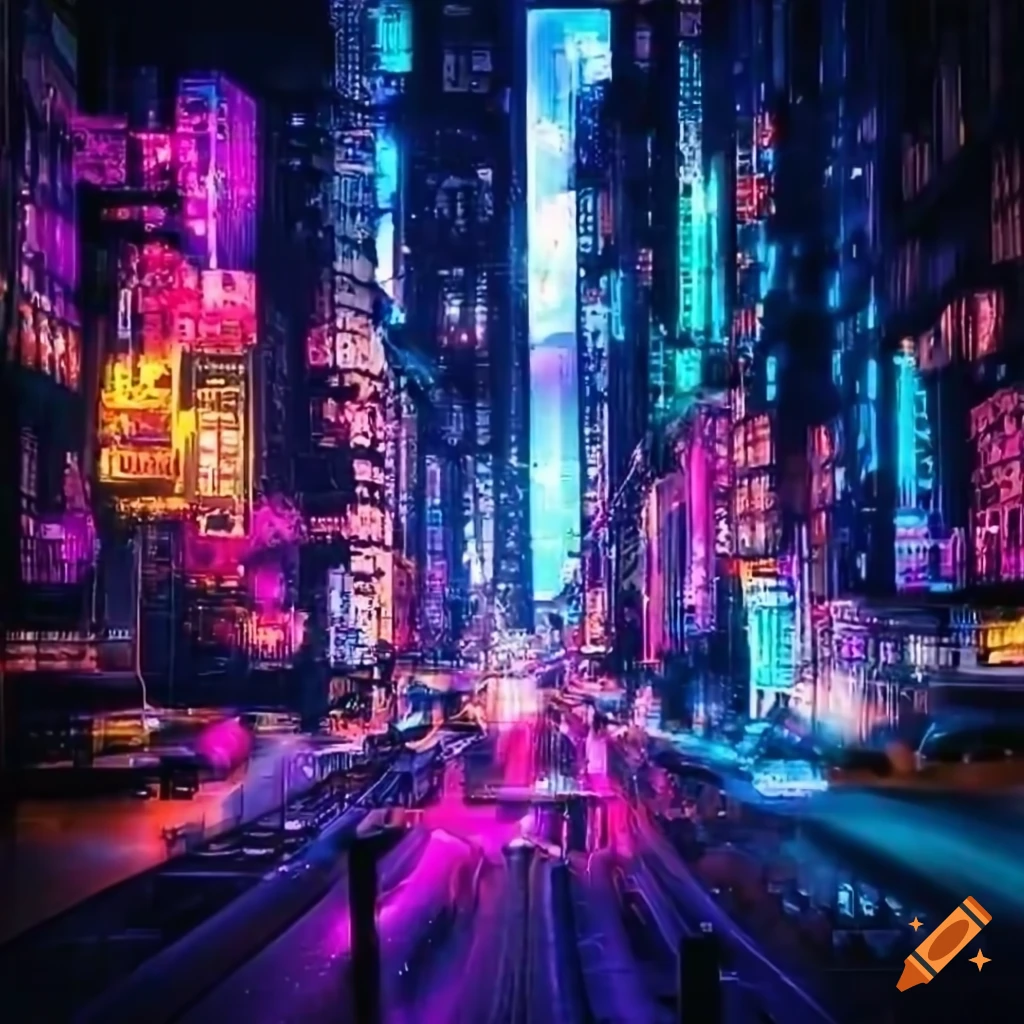 HD realistic cyberpunk city with vibrant neon lights
