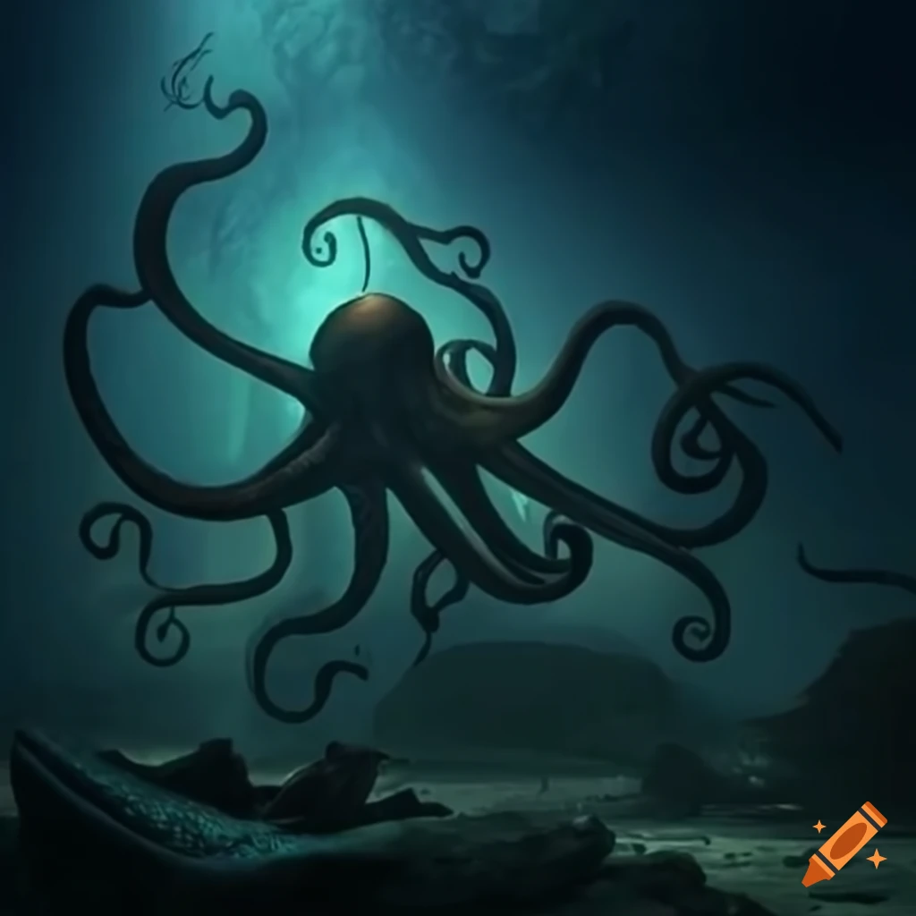 image of a giant octopus attacking a shipwreck