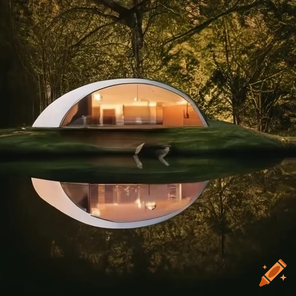 modern house igloo with arches on a pond