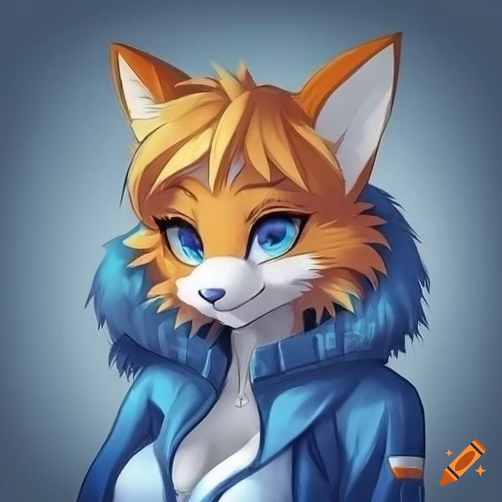 Portrait of a fluffy orange fox with blue eyes on Craiyon