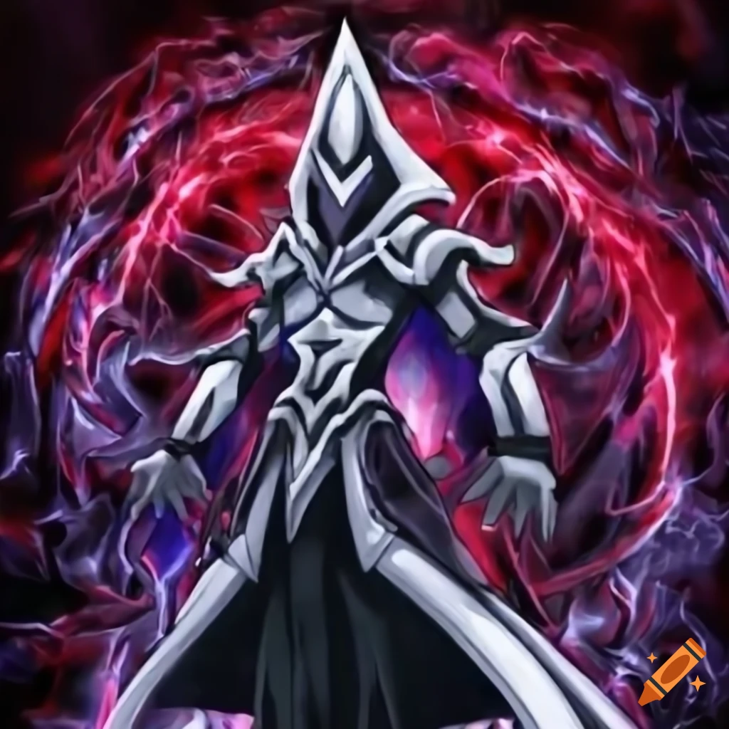 magician with red magic effects in Yu-Gi-Oh art style
