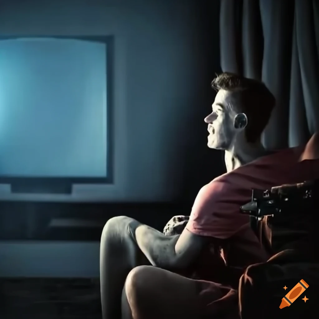 Man watching tv in a dark room on Craiyon