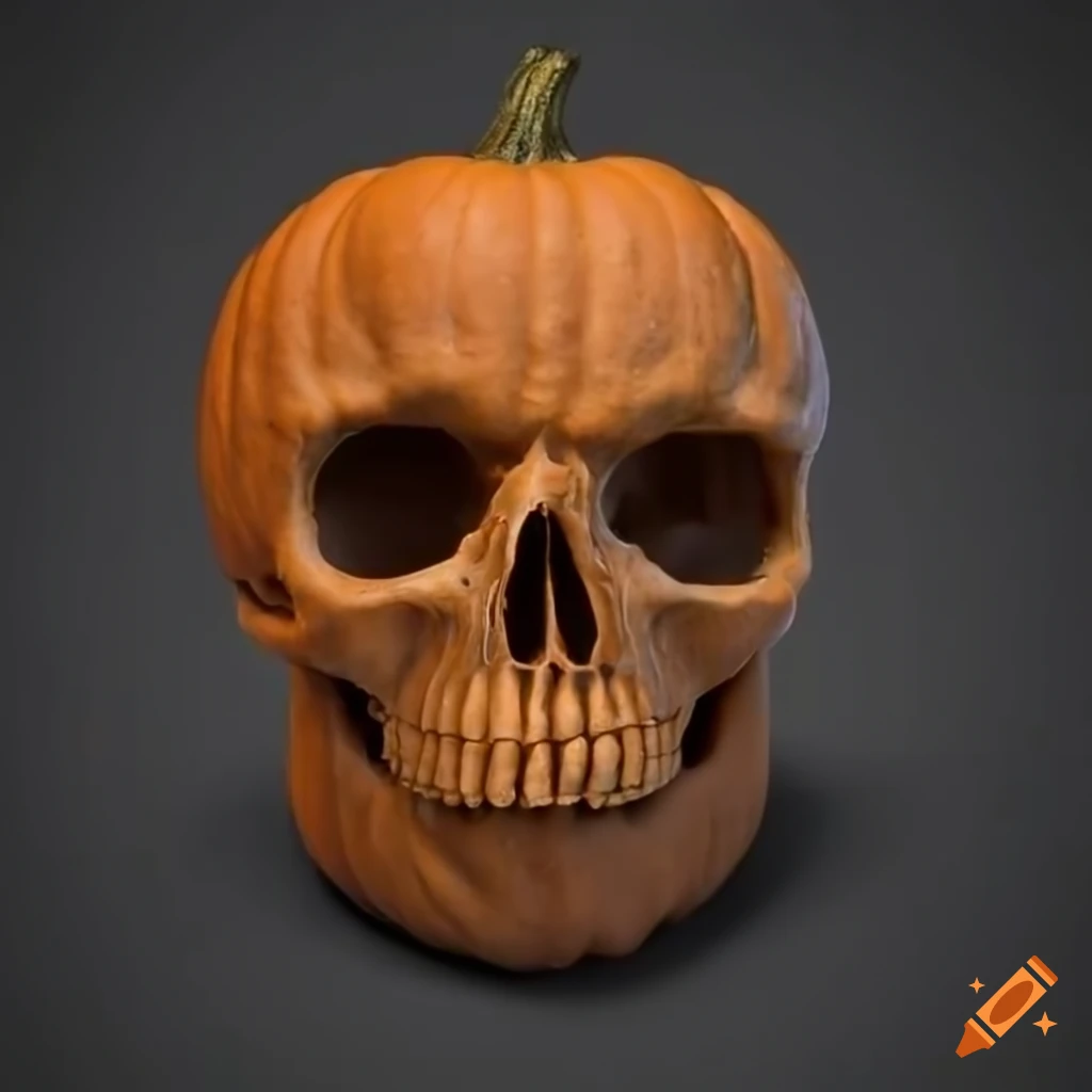 photo of a skull-shaped pumpkin on a dark background