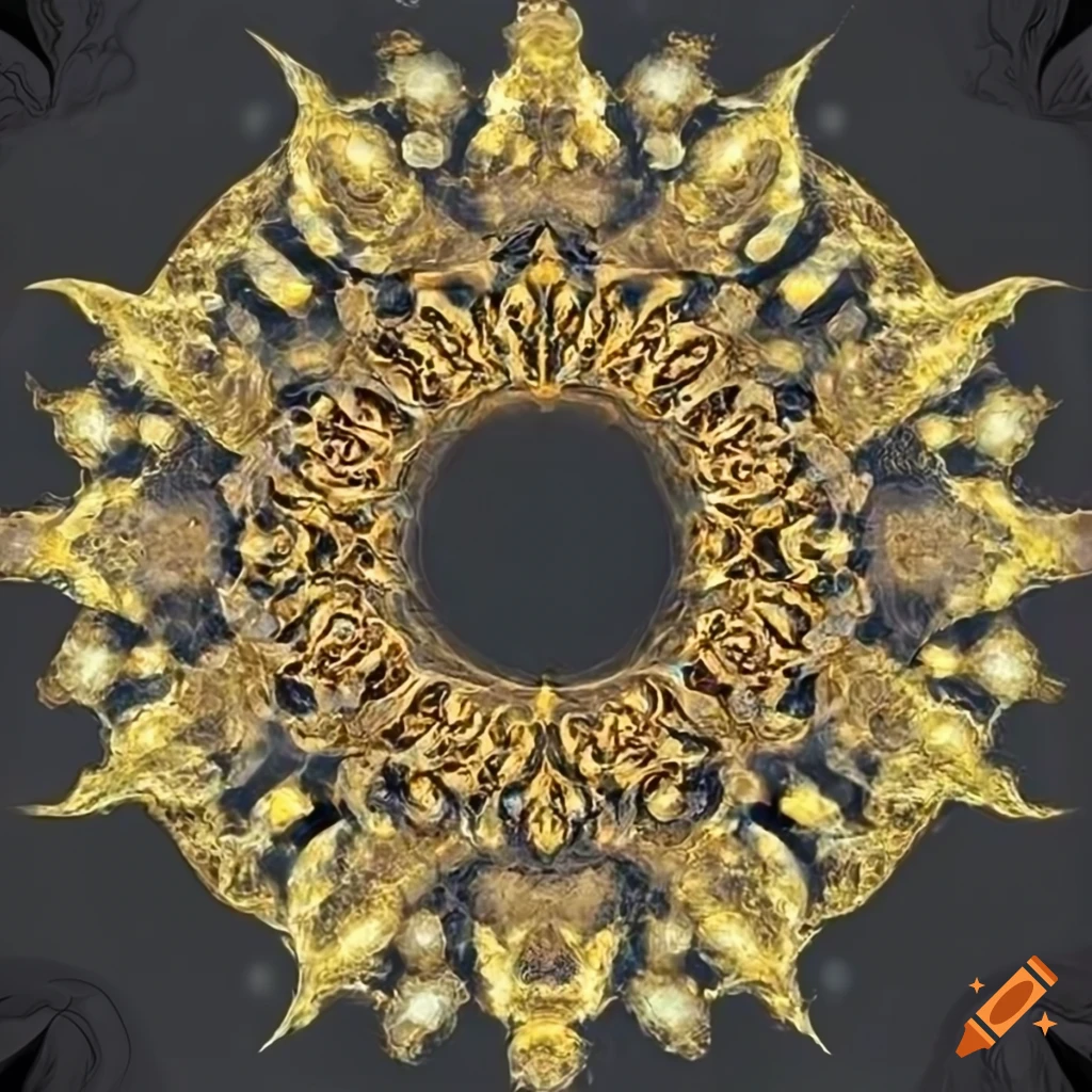 Mysterious gold sun on black background on Craiyon