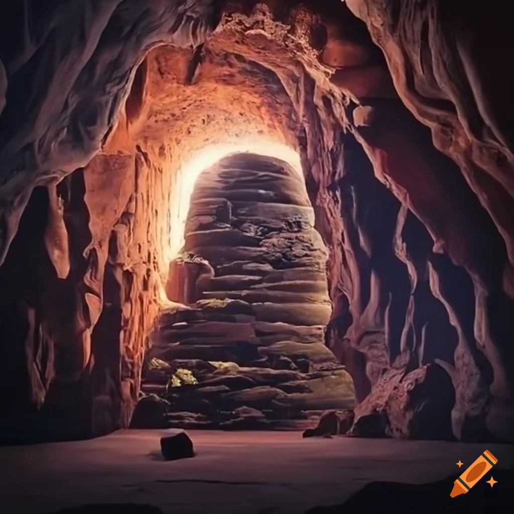 image of a cave with a beam of light