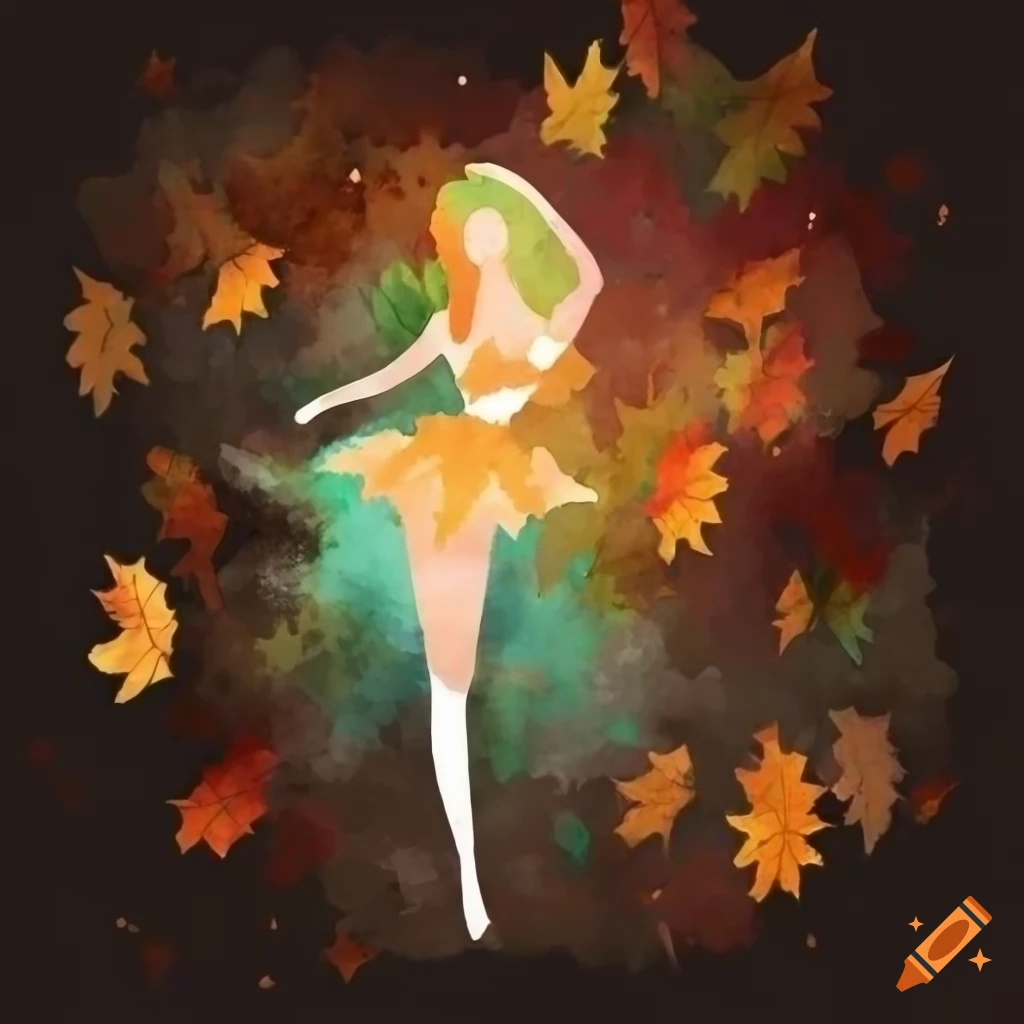 watercolor of Sailor Venus surrounded by falling autumn leaves