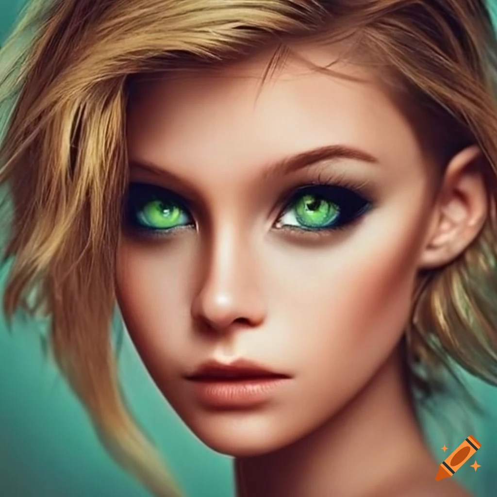 Closeup of beautiful light green eyes on Craiyon