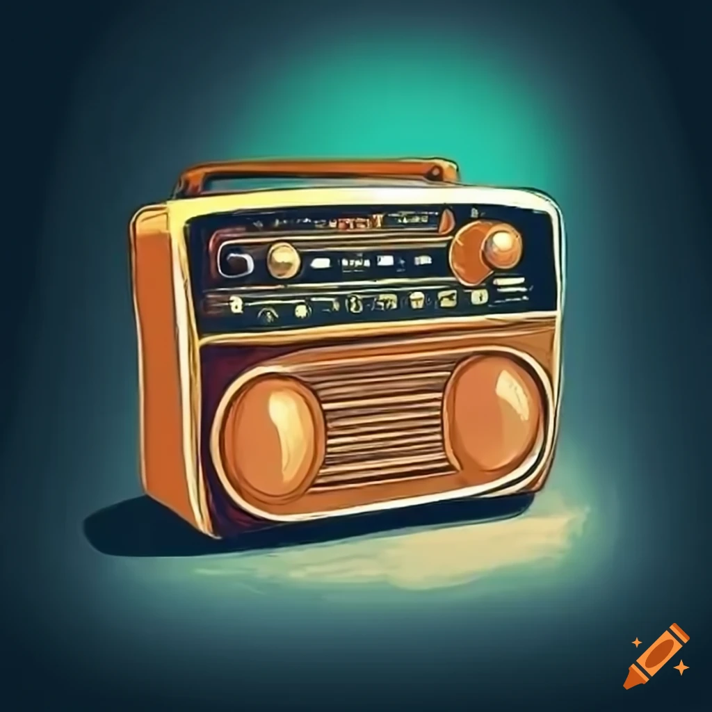 retro radio with a dog resting beside it