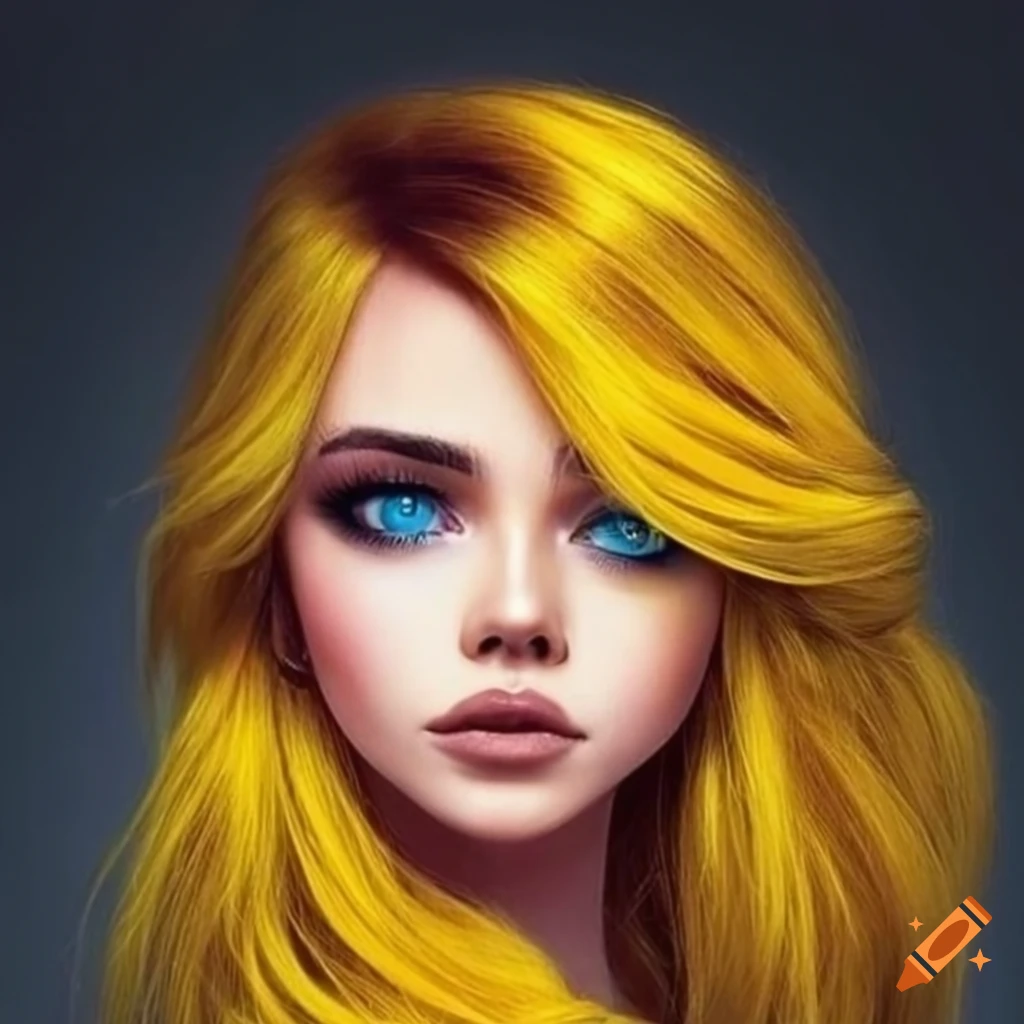 portrait of a woman with blue eyes and yellow wavy hair