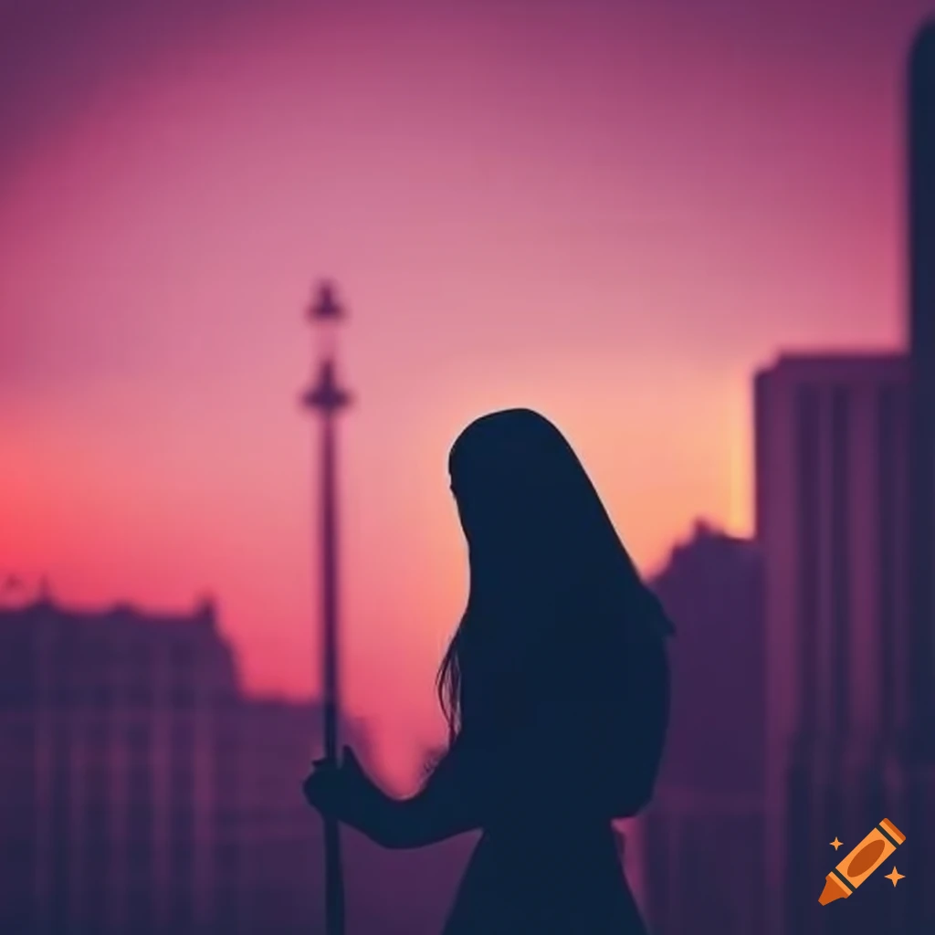 Silhouette of a woman in a sunset cityscape on Craiyon