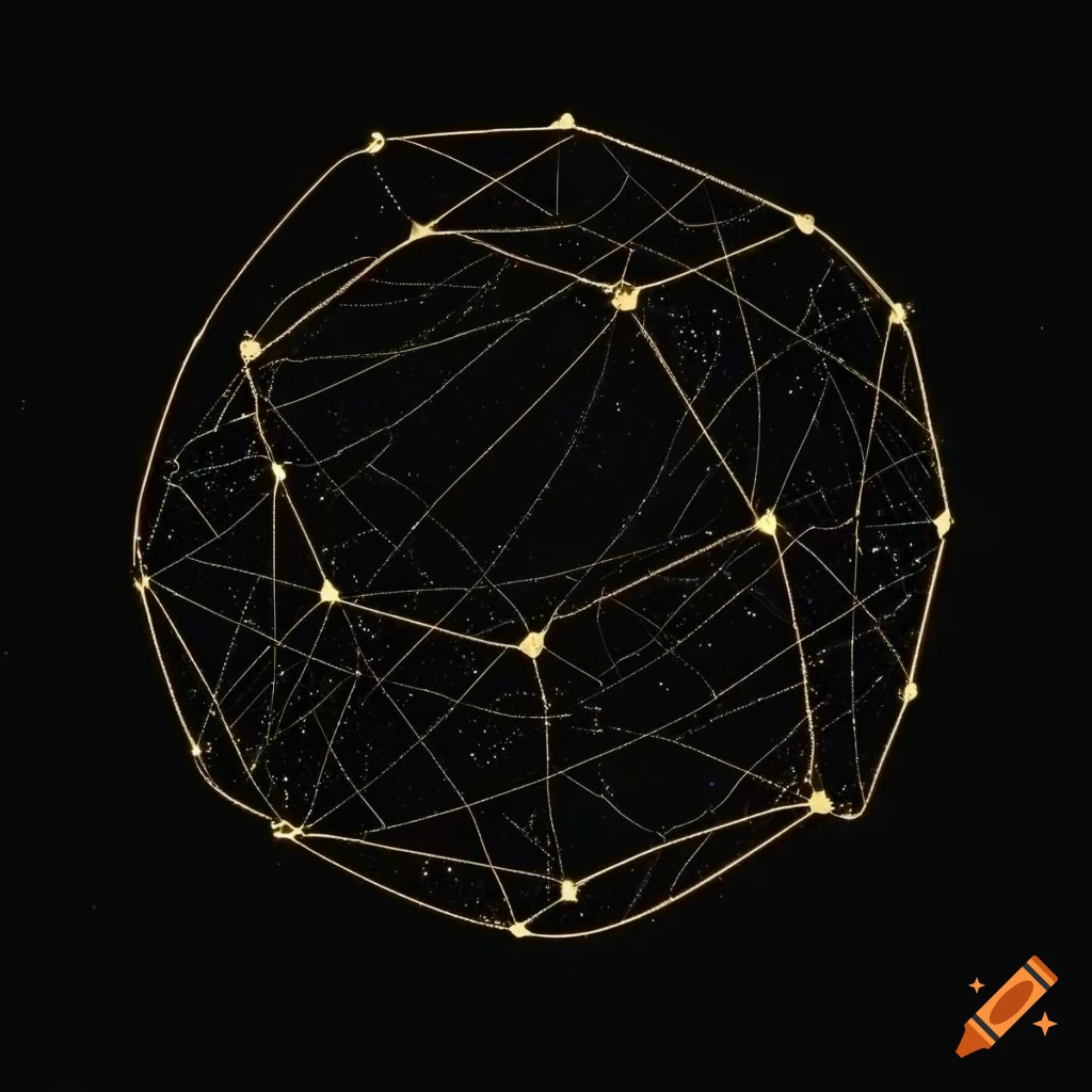 abstract golden constellation artwork on black background