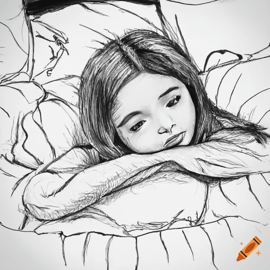 doodle of a girl with glasses lying on a bed