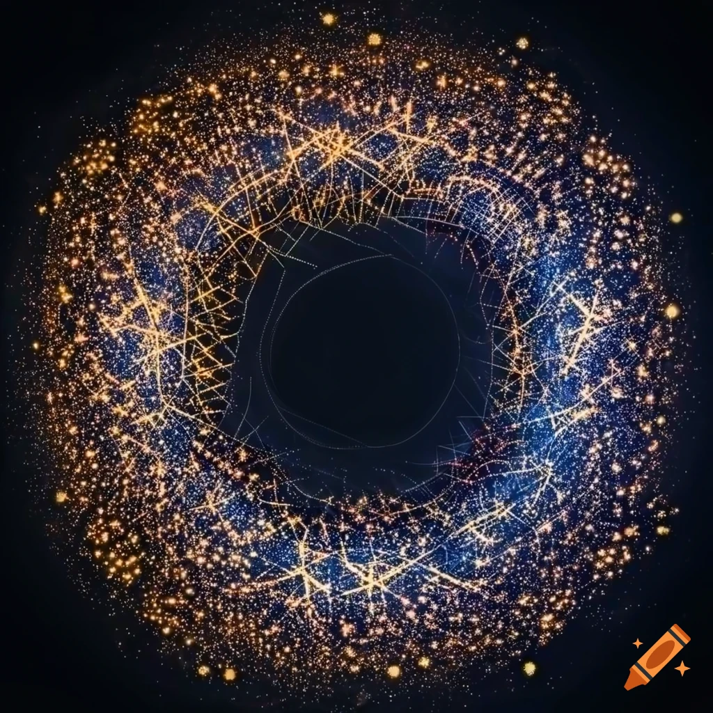 golden interconnected constellation cloud on a black background
