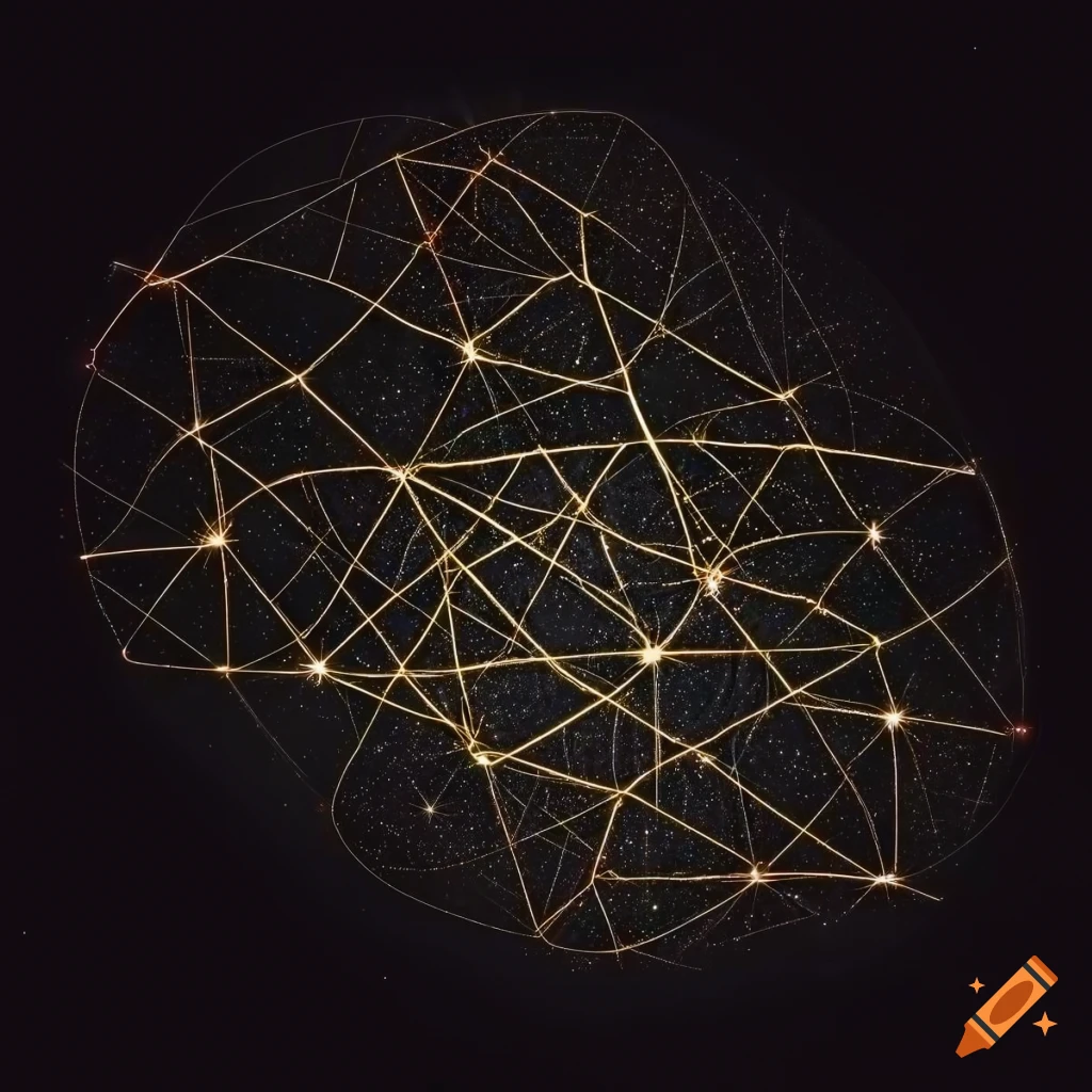 golden interconnected constellations on a black background