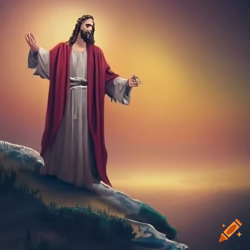 scenic sermon by Jesus on a hilltop
