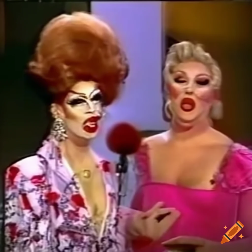 drag queen reviewing home appliances on a TV show