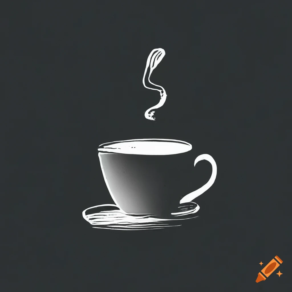 black and white linocut print of coffee