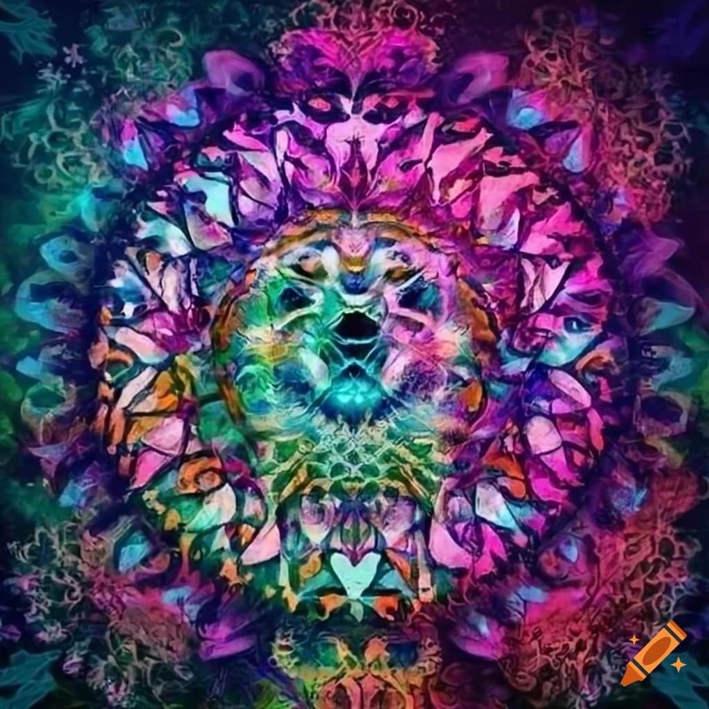 tiger surrounded by flower of life