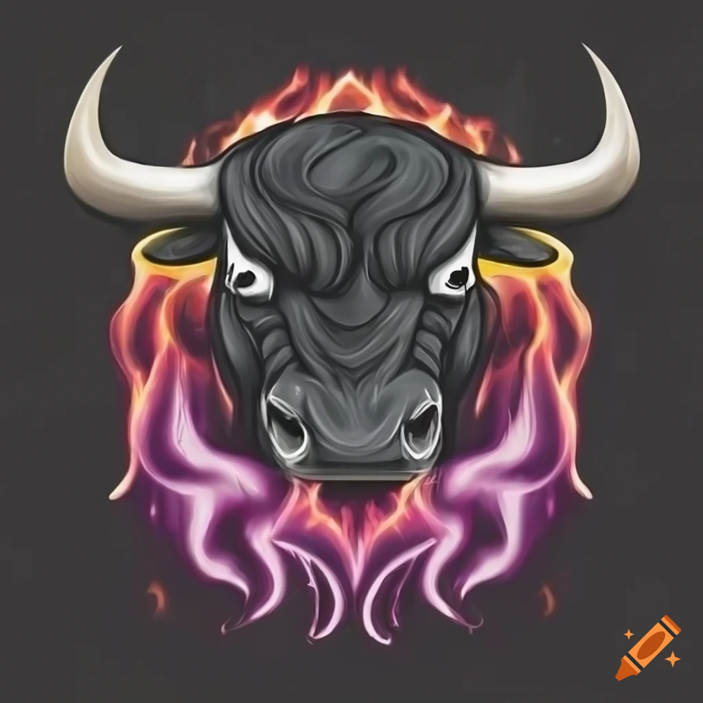 black bull logo with flames on black background