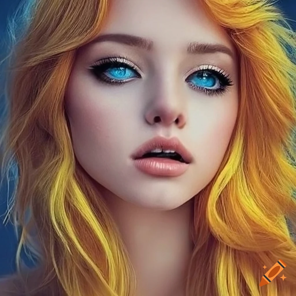 Portrait of a woman with blue eyes and yellow hair on Craiyon