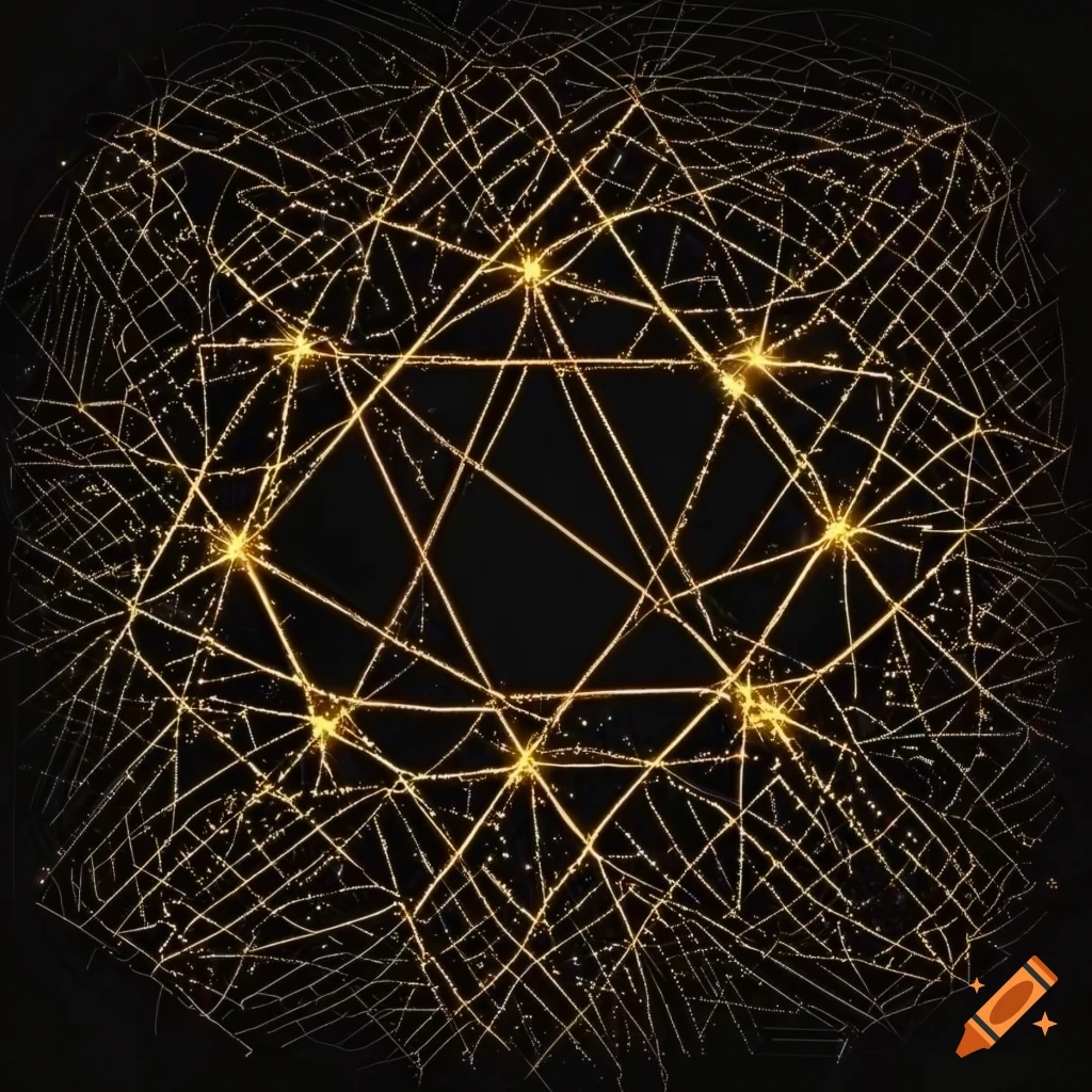 abstract golden constellation artwork on black background