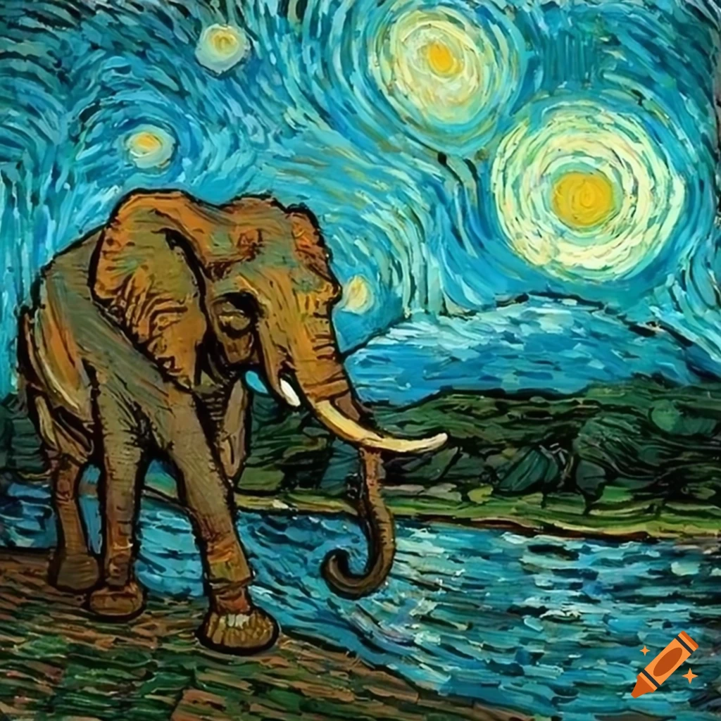 elephant painting in van gogh style