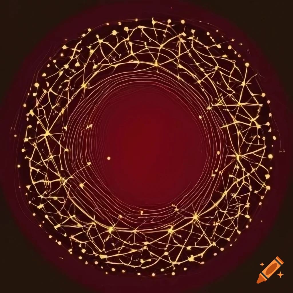 abstract golden constellation on dark red background