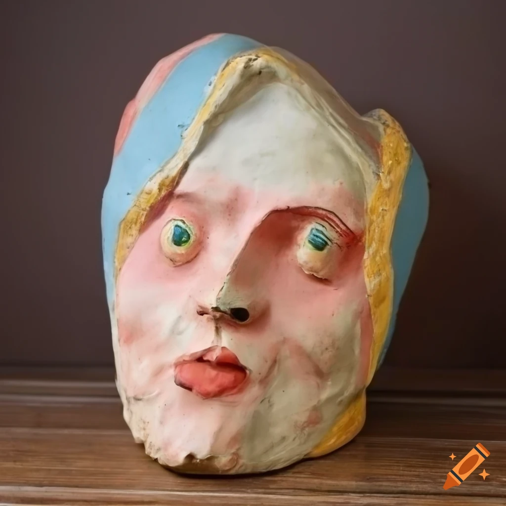 Vintage polychrome papier mache bust from sweden on Craiyon