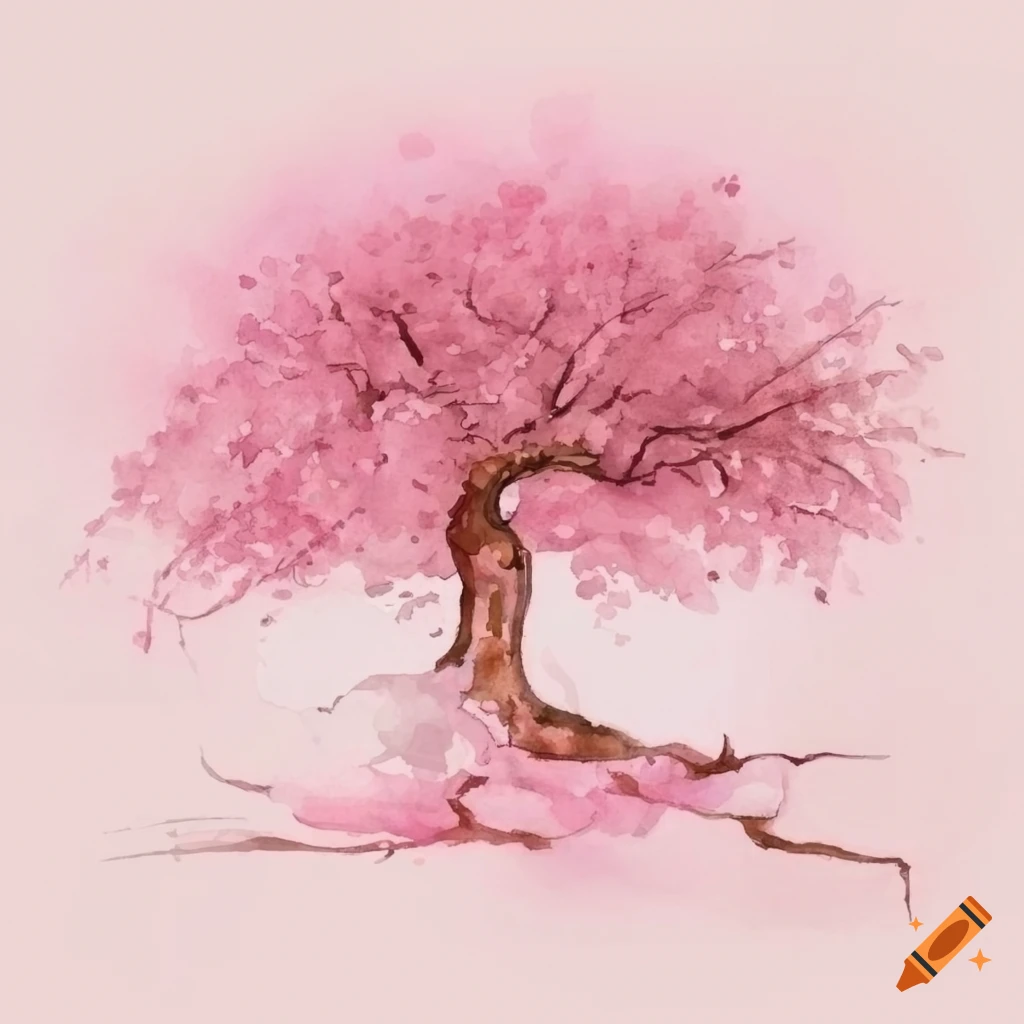 Watercolor painting of a curved sakura tree on Craiyon