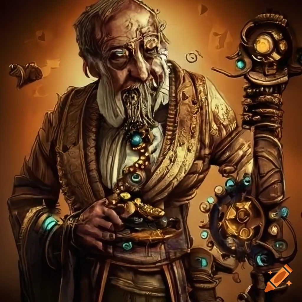 steampunk depiction of an ancient god of invention
