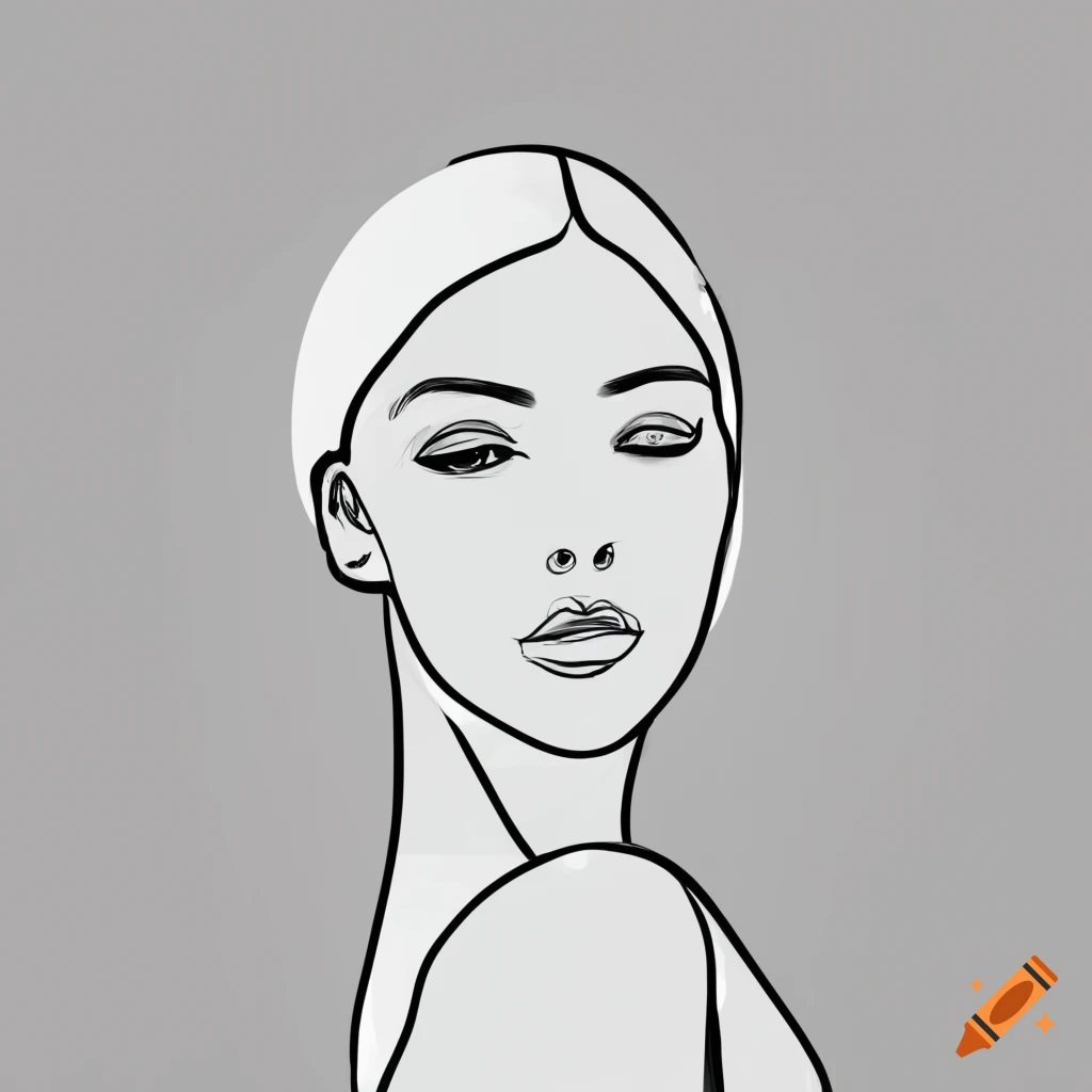 minimalistic line art of a woman on white background