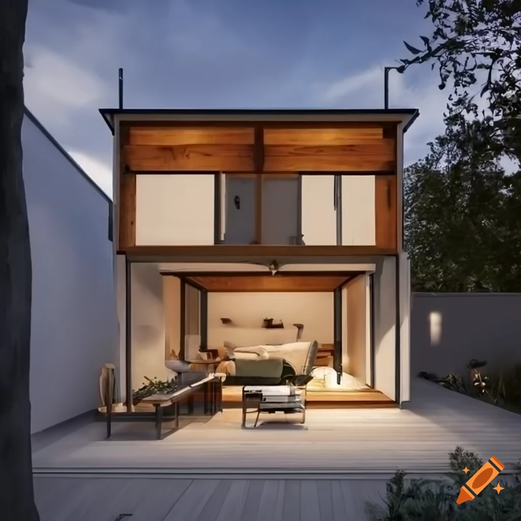 modern and cozy narrow house with covered deck