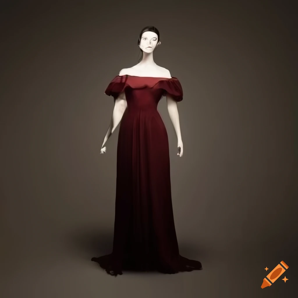 display of a modern empire dress with long puff sleeves and boat neck