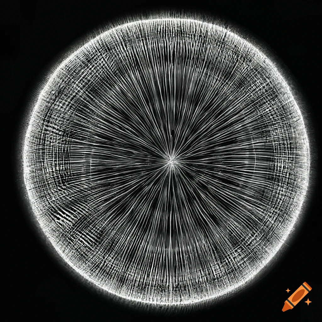 close-up of a spherical seed with radiating concentric circles of light