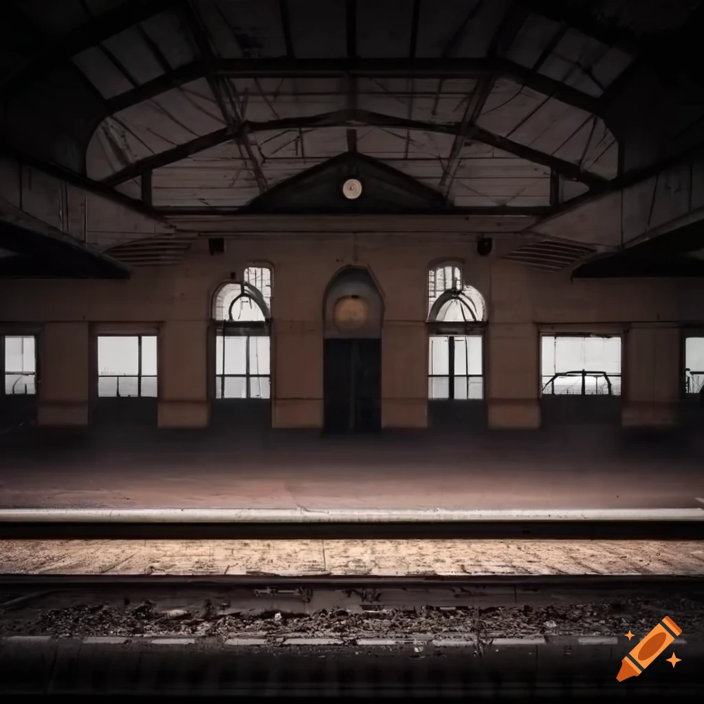 horizontal view of a brown train station platform