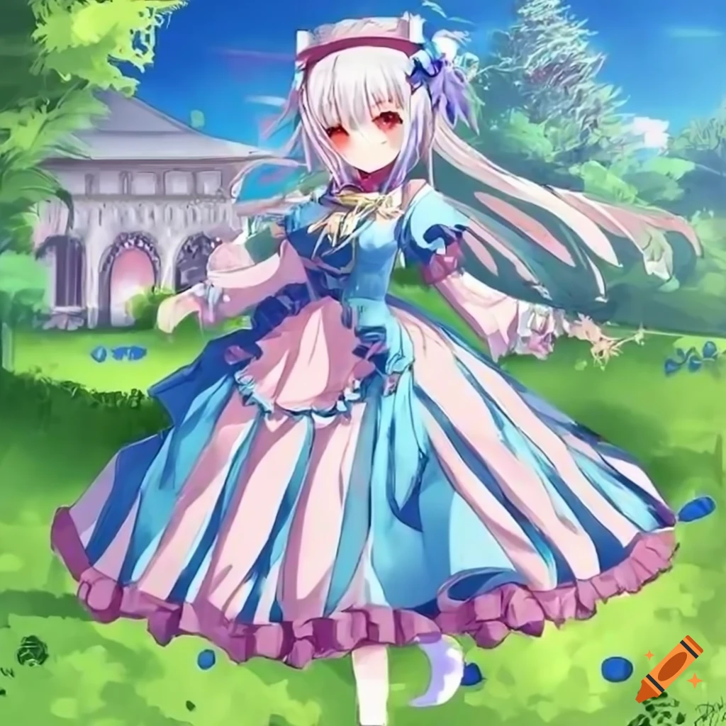 Elegant anime female noble dress with ruffles on Craiyon