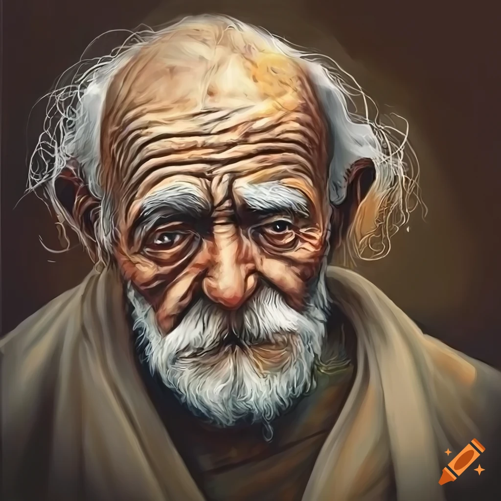 highly detailed canvas art of an old man