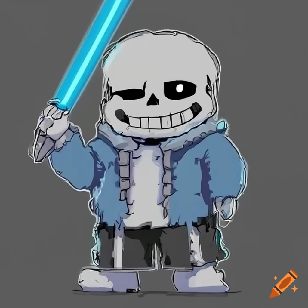 Cartoon depiction of sans from undertale with a lightsaber on Craiyon