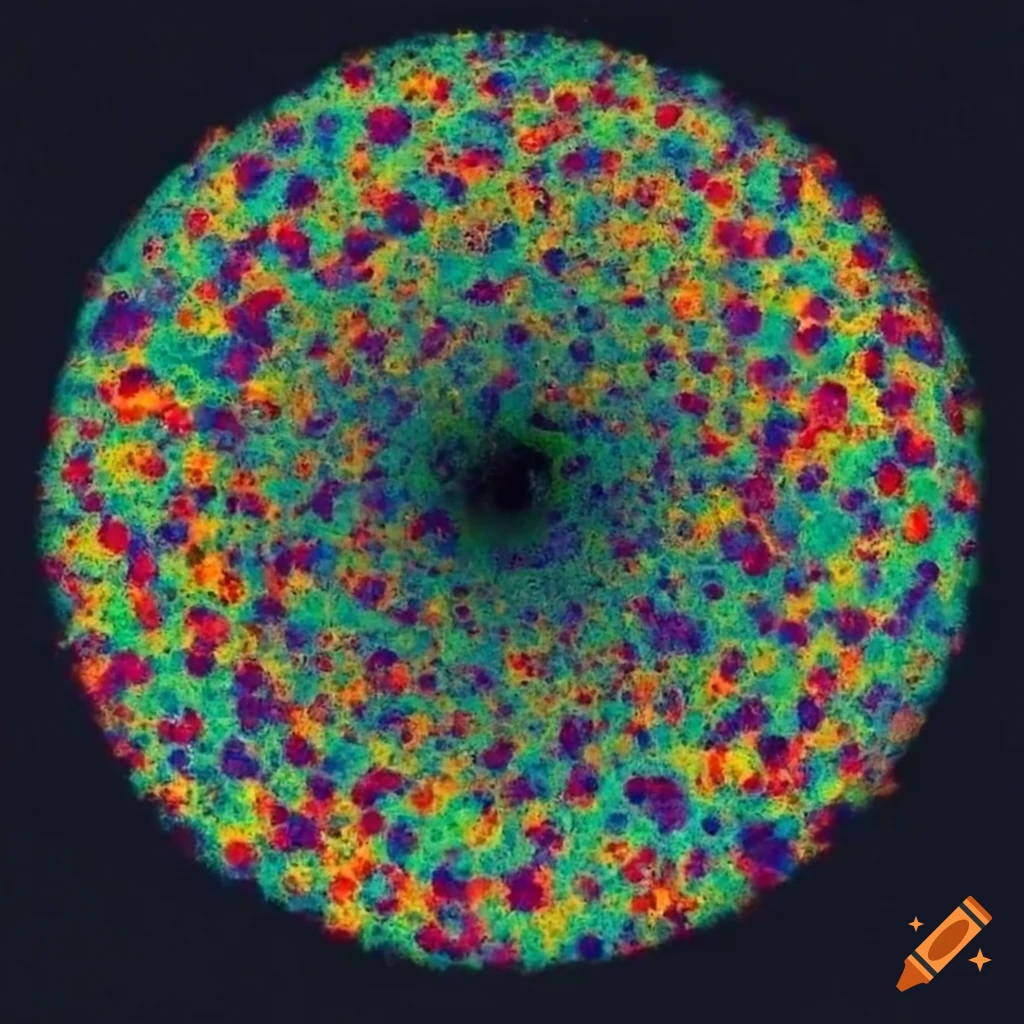 colorful abstract artwork with multi-tone polka dots