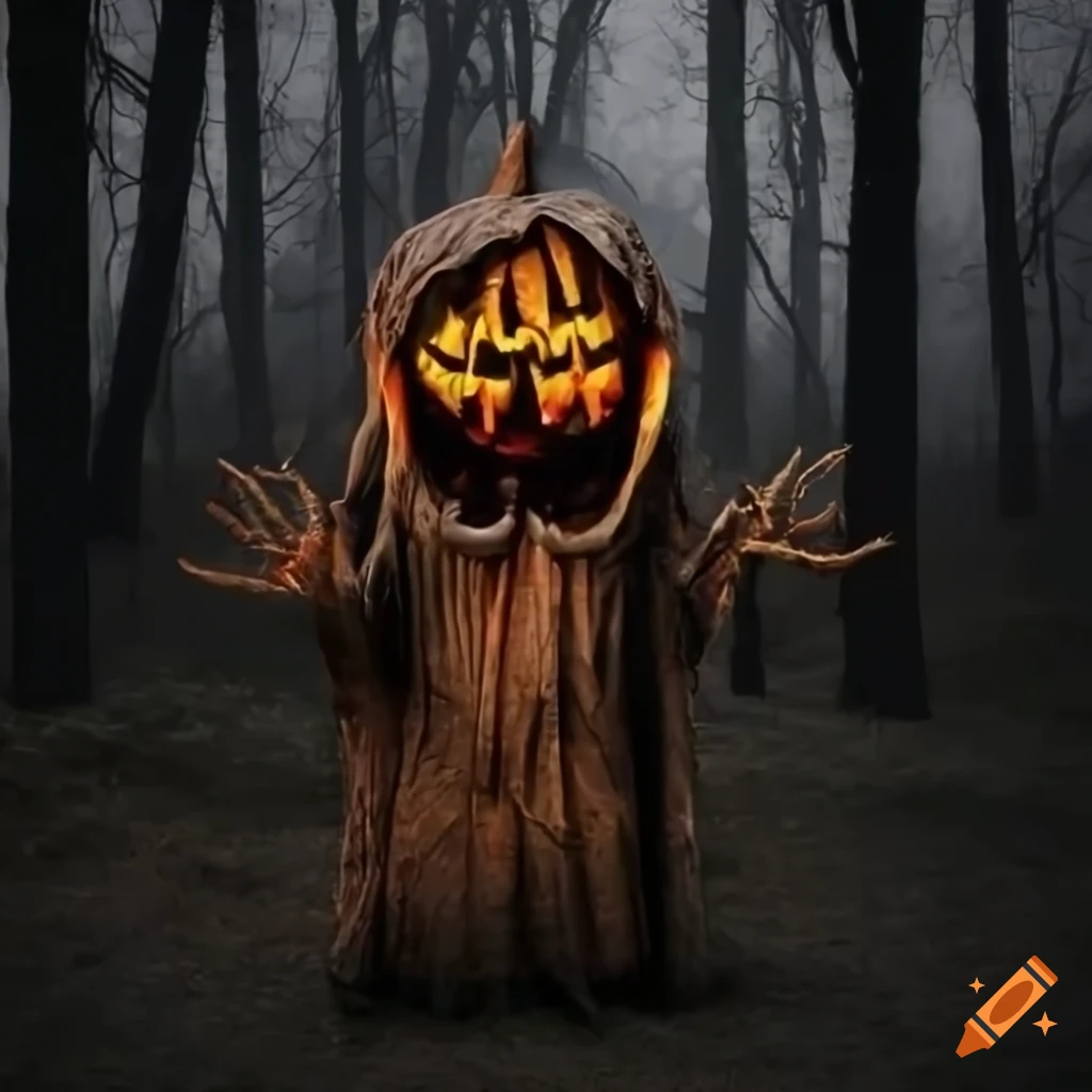 scary Halloween pumpkin inside a book cover